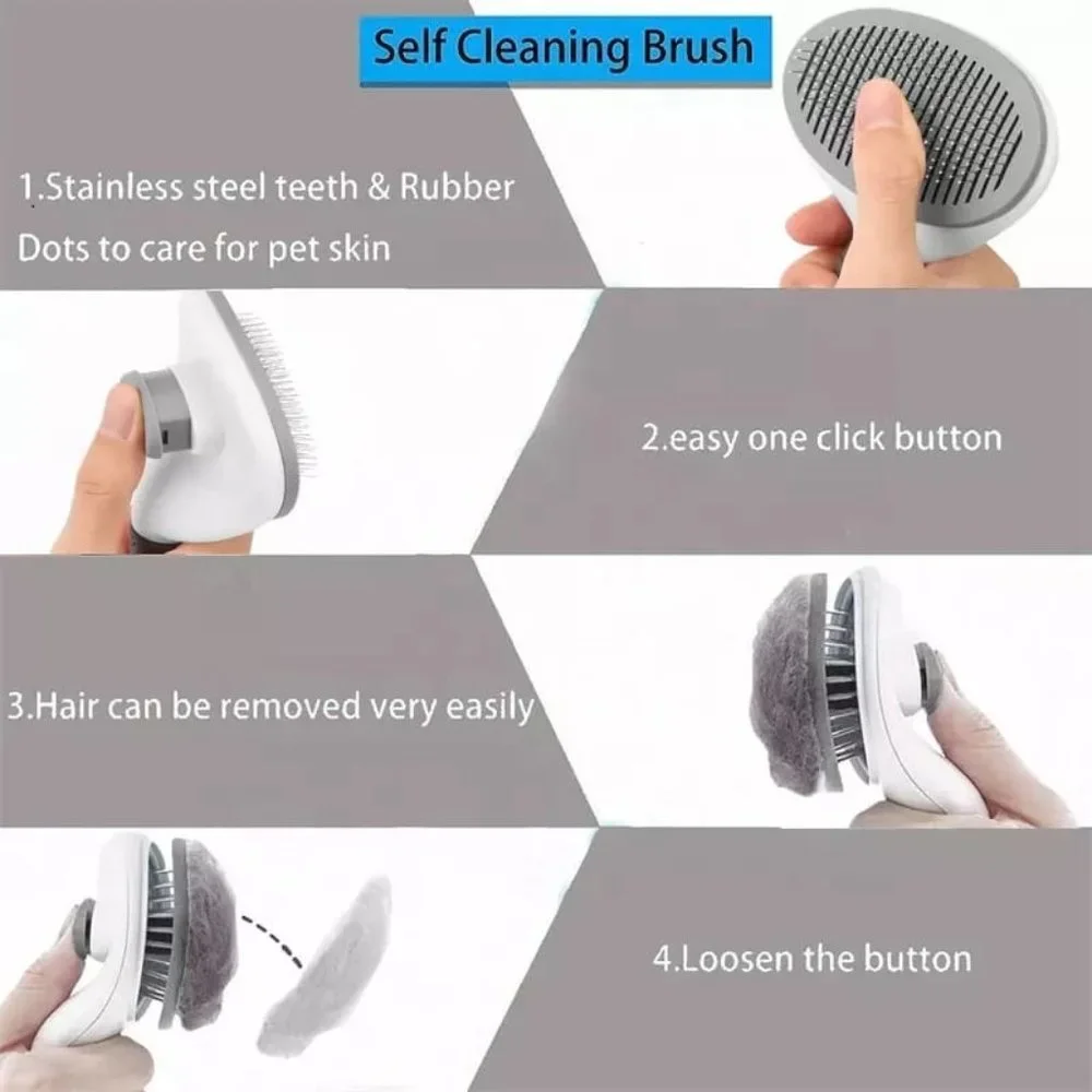 Pet Hair Remover Dog Cat Comb Grooming Massage Deshedding Self Cleaning Brush